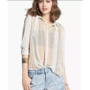 FREE PEOPLE MOONLIGHT xs MILE Tunic Flowy Top Women sheer long sleeved floral